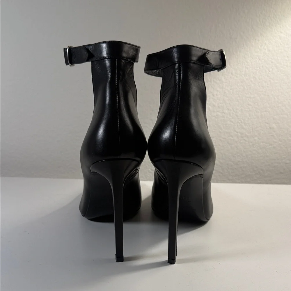 Saint Laurent Black Leather Pointed-Toe Ankle-Strap Pumps - Picture 6 of 8